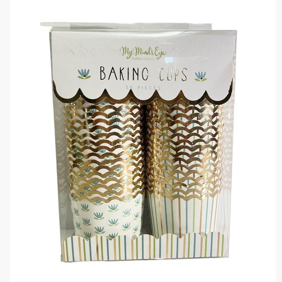 NEW My Minds Eye Gold Foiled Stripes and Floral Baking Cups, Green - 50 Count - Picture 1 of 4